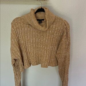 Forever 21 Camel Cowl Neck Cropped Sweater
